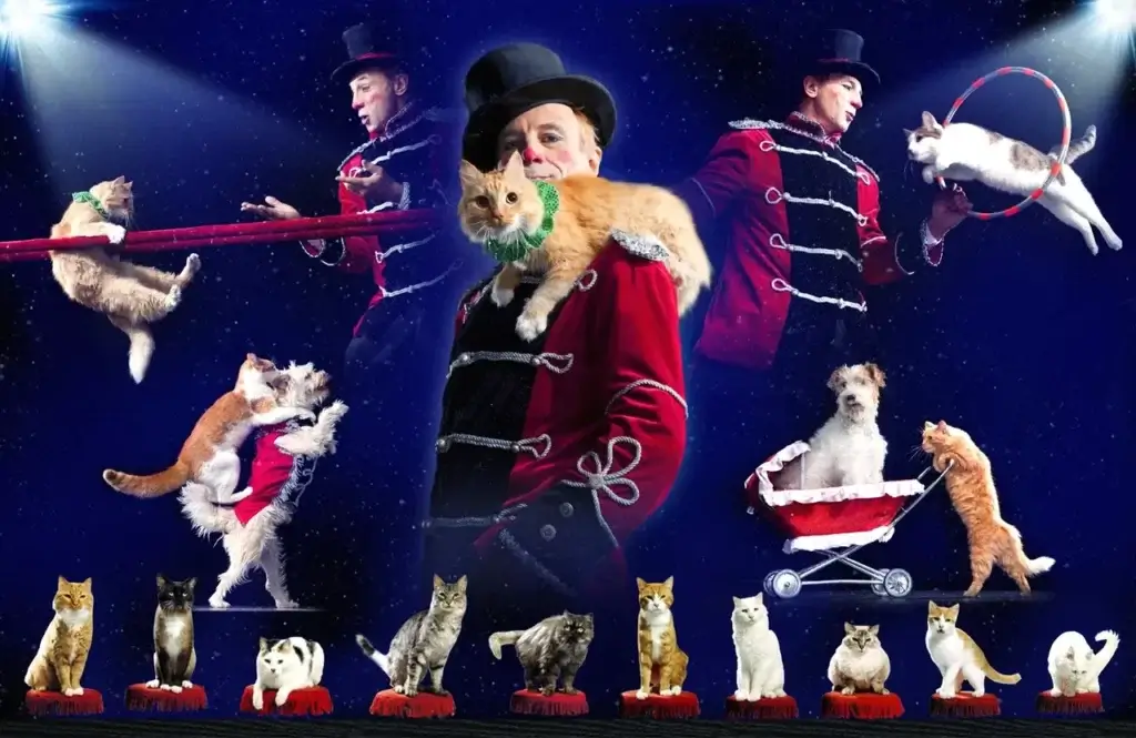 Family Fun at the Popovich Pet Comedy Circus. Image is of the host and his pets.