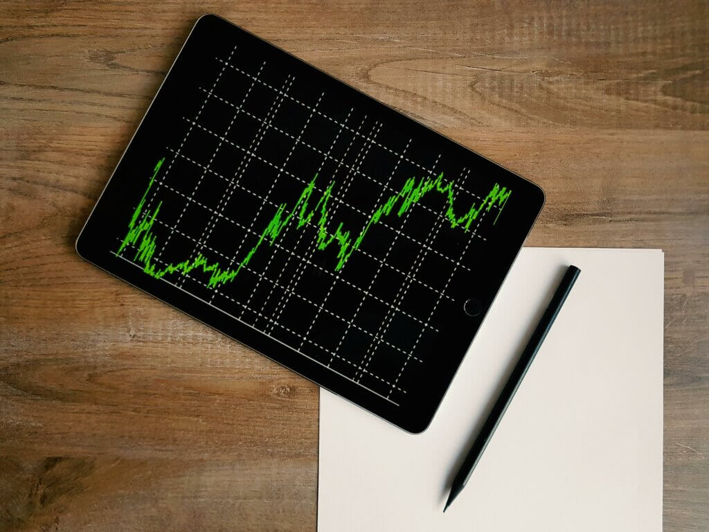 graph trending upwards on a tablet